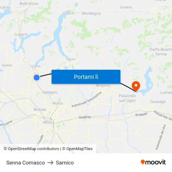 Senna Comasco to Sarnico map