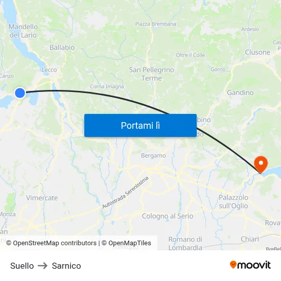Suello to Sarnico map