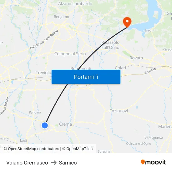 Vaiano Cremasco to Sarnico map