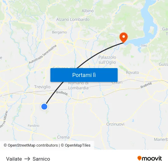Vailate to Sarnico map