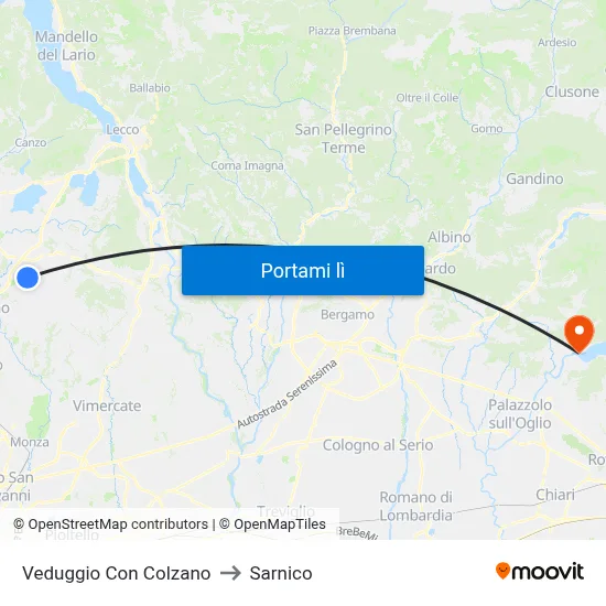 Veduggio Con Colzano to Sarnico map