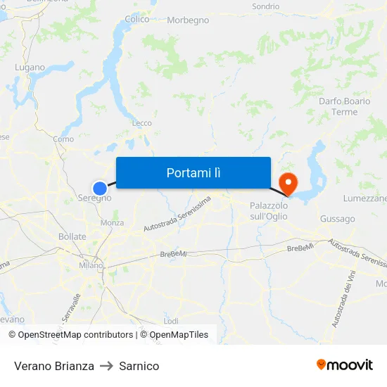 Verano Brianza to Sarnico map
