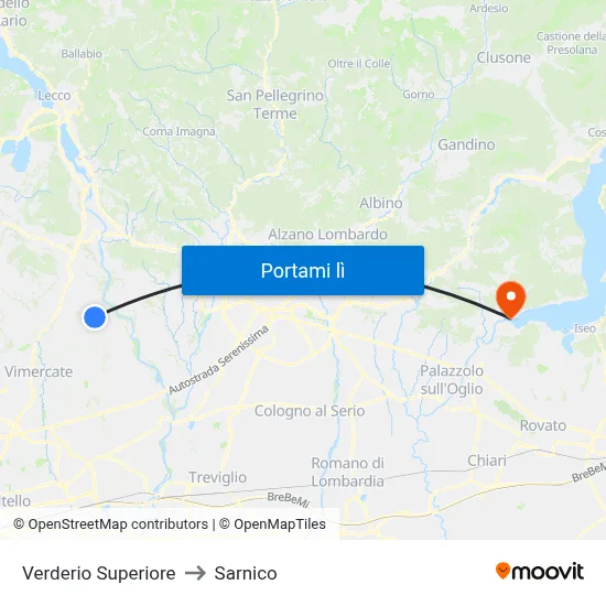 Verderio Superiore to Sarnico map