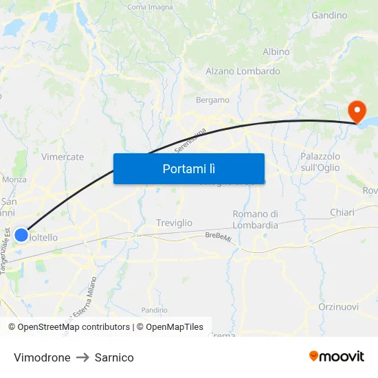 Vimodrone to Sarnico map