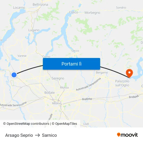 Arsago Seprio to Sarnico map