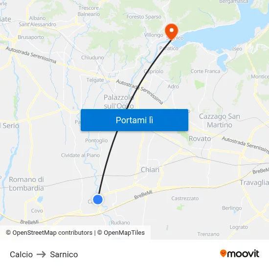 Calcio to Sarnico map