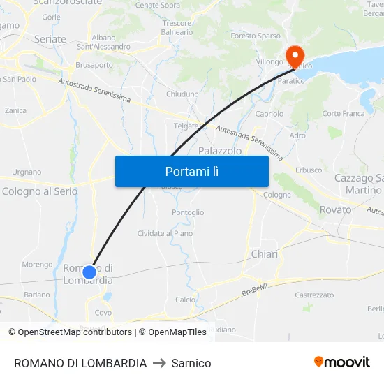 ROMANO DI LOMBARDIA to Sarnico map
