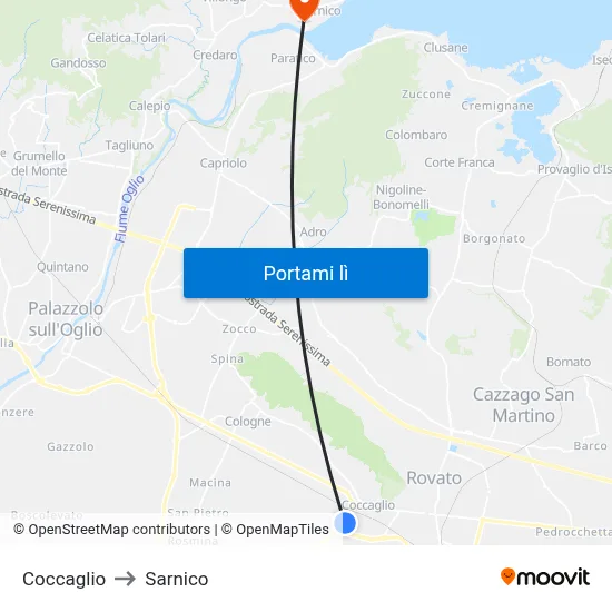 Coccaglio to Sarnico map