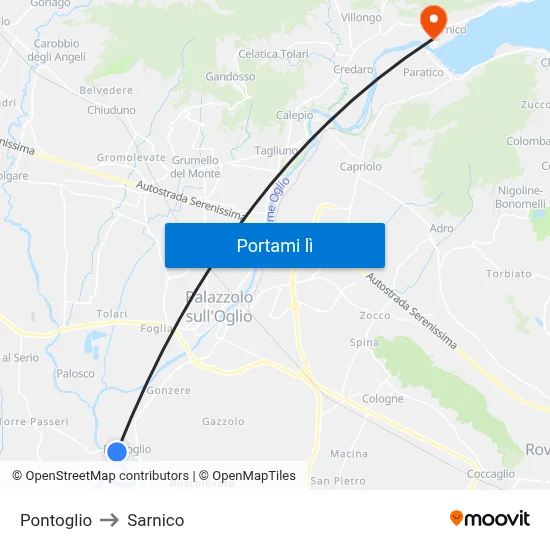 Pontoglio to Sarnico map