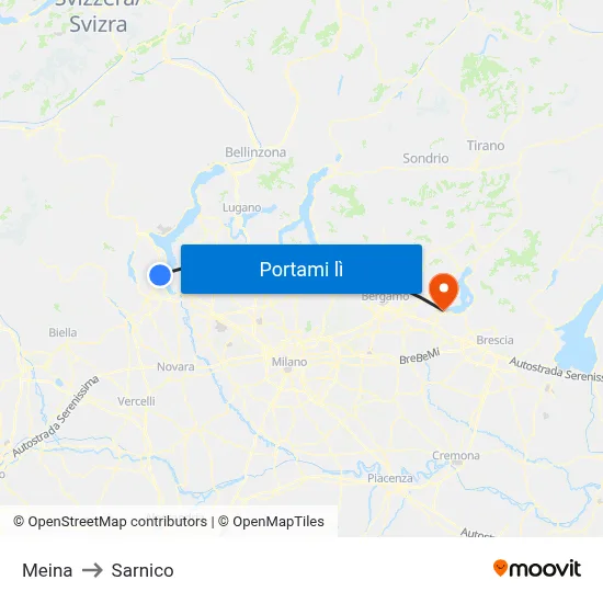 Meina to Sarnico map