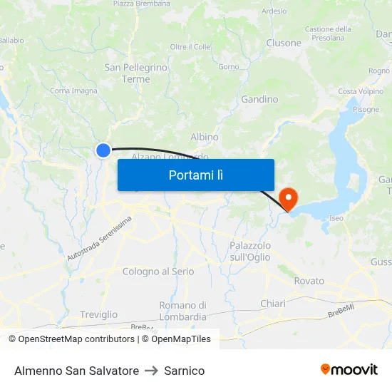 Almenno San Salvatore to Sarnico map