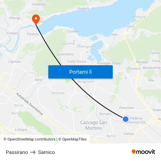Passirano to Sarnico map