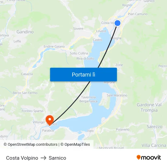 Costa Volpino to Sarnico map