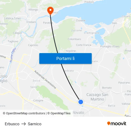 Erbusco to Sarnico map