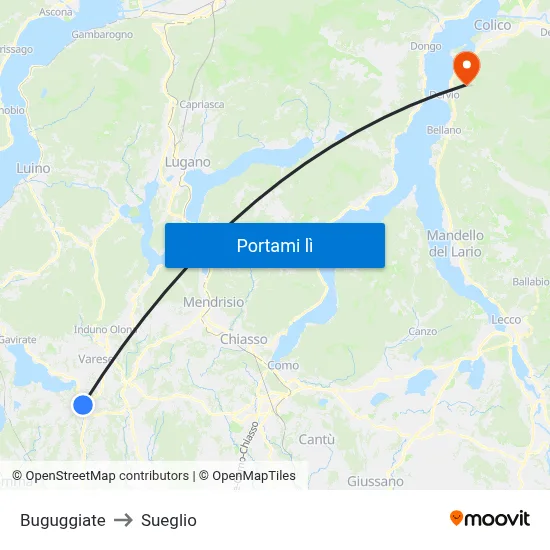 Buguggiate to Sueglio map