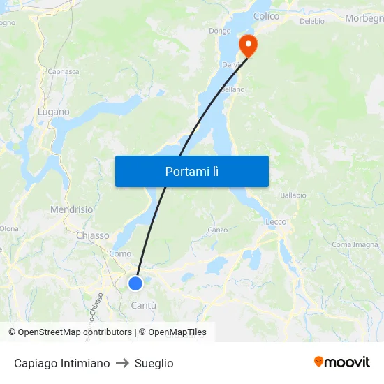 Capiago Intimiano to Sueglio map