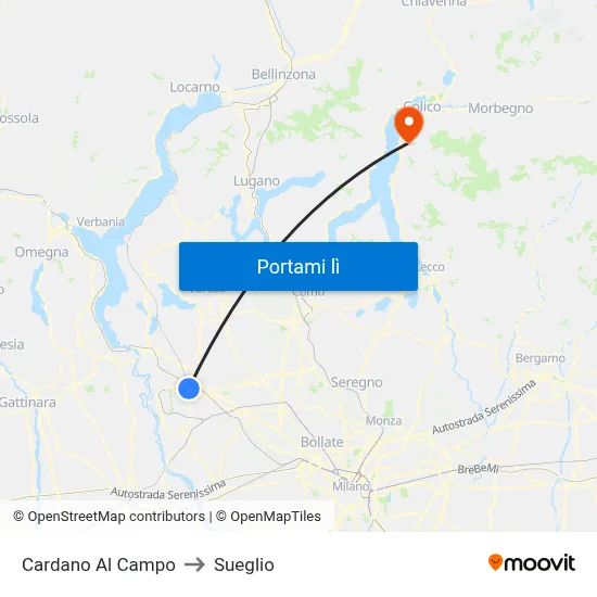 Cardano Al Campo to Sueglio map