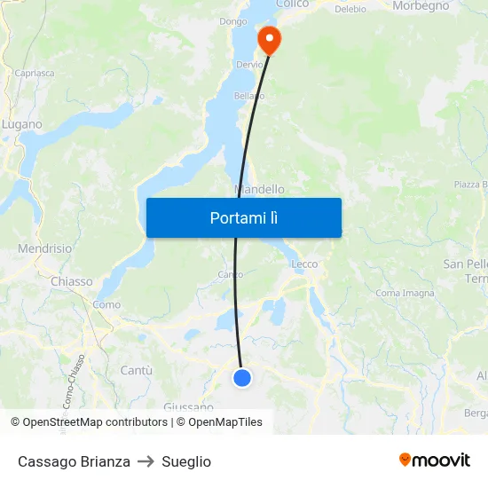 Cassago Brianza to Sueglio map