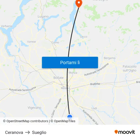 Ceranova to Sueglio map