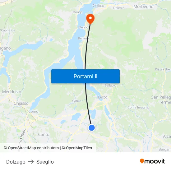 Dolzago to Sueglio map