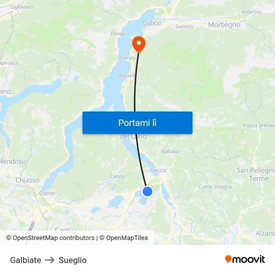 Galbiate to Sueglio map