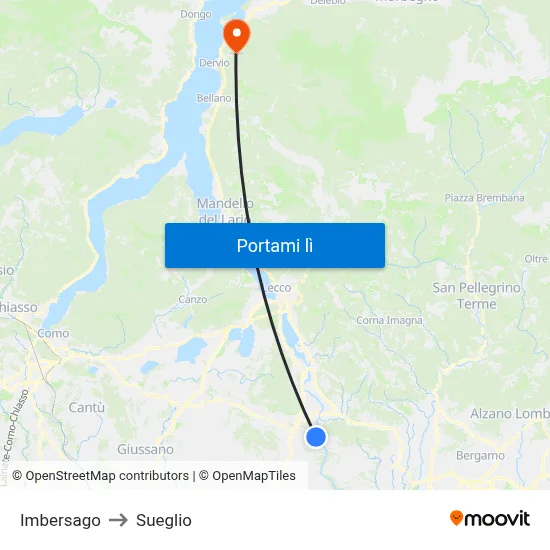 Imbersago to Sueglio map