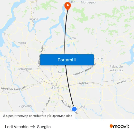 Lodi Vecchio to Sueglio map