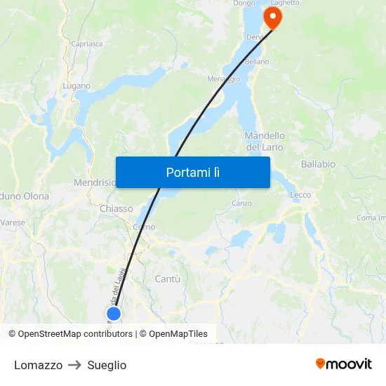 Lomazzo to Sueglio map