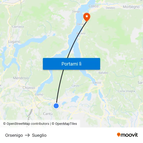 Orsenigo to Sueglio map