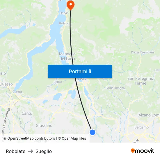 Robbiate to Sueglio map