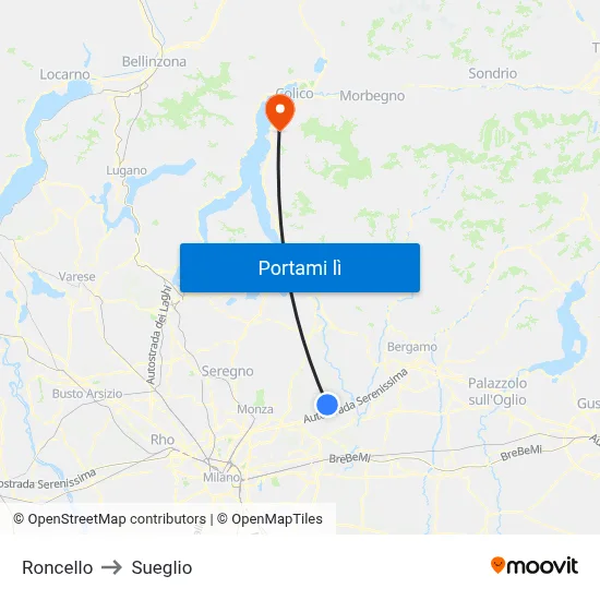 Roncello to Sueglio map