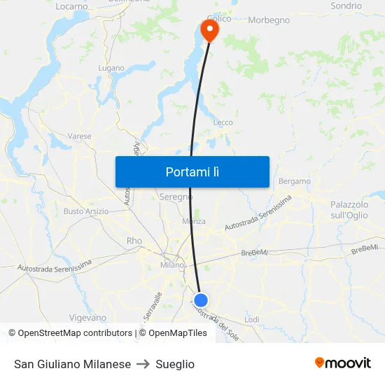 San Giuliano Milanese to Sueglio map