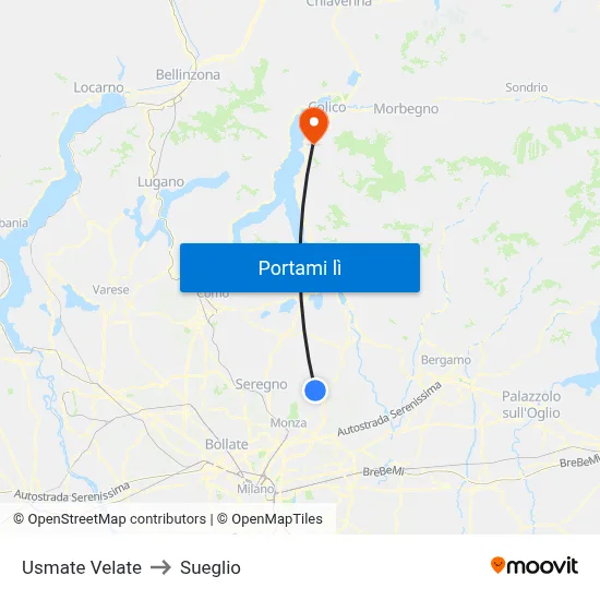 Usmate Velate to Sueglio map