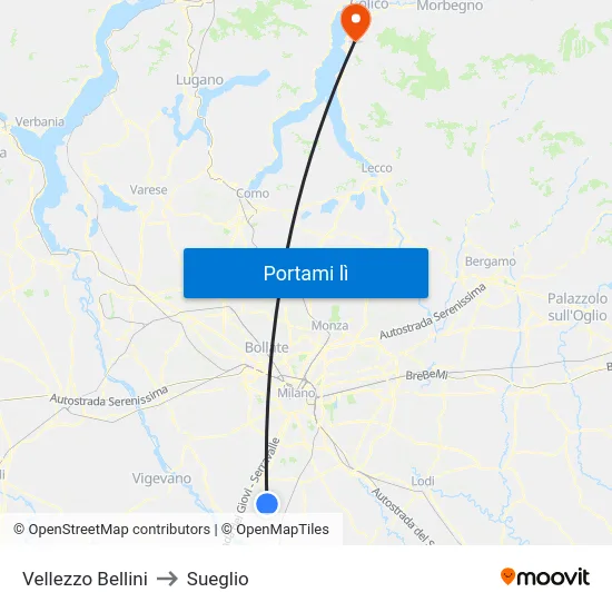 Vellezzo Bellini to Sueglio map