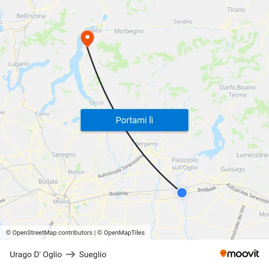 Urago D' Oglio to Sueglio map