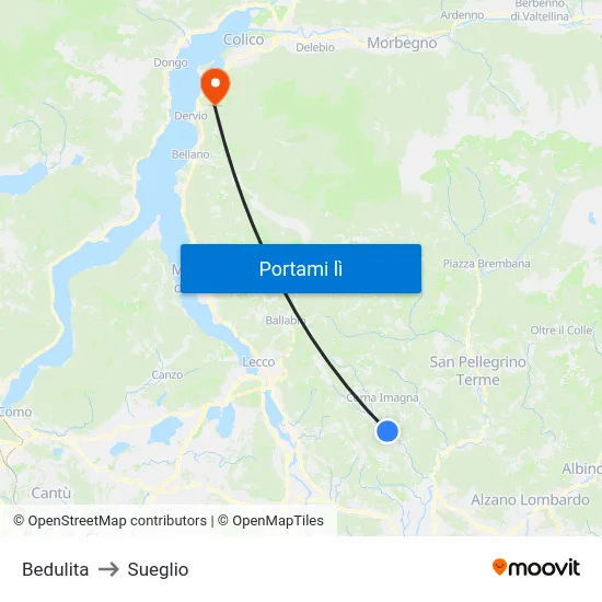 Bedulita to Sueglio map