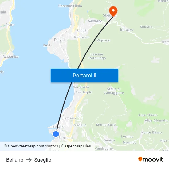 Bellano to Sueglio map