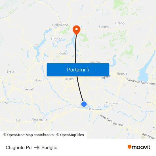 Chignolo Po to Sueglio map
