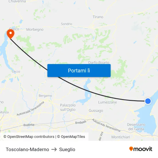 Toscolano-Maderno to Sueglio map