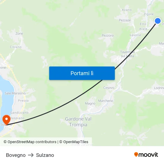 Bovegno to Sulzano map