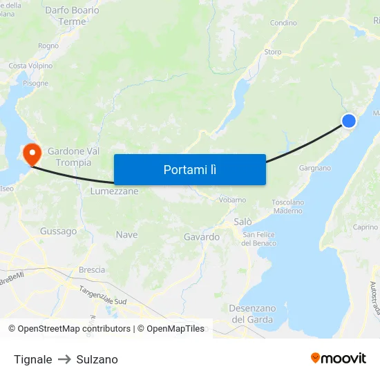 Tignale to Sulzano map