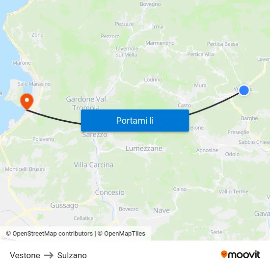 Vestone to Sulzano map