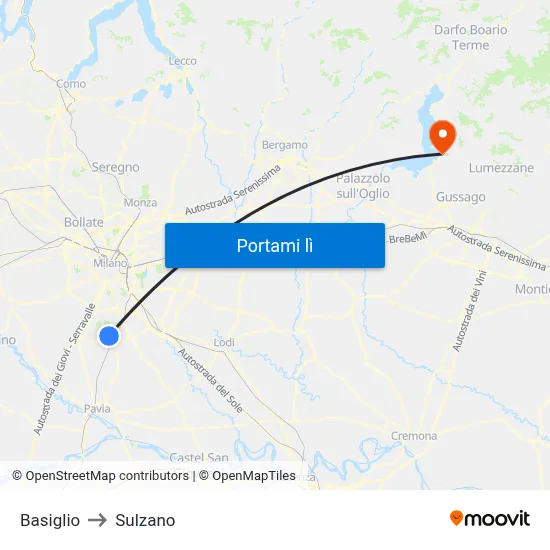 Basiglio to Sulzano map