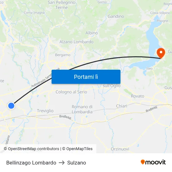 Bellinzago Lombardo to Sulzano map