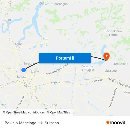 Bovisio-Masciago to Sulzano map