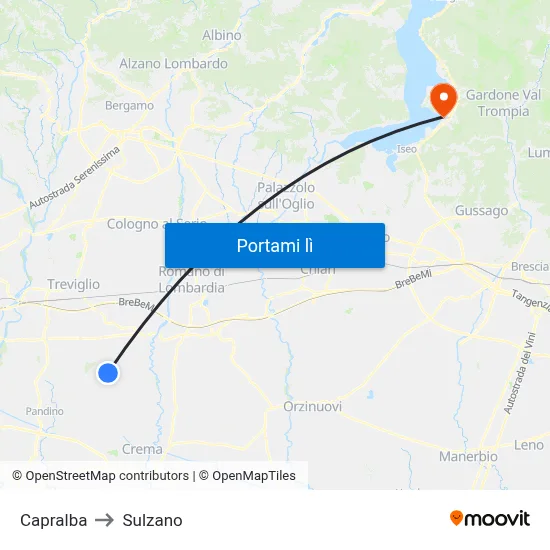 Capralba to Sulzano map