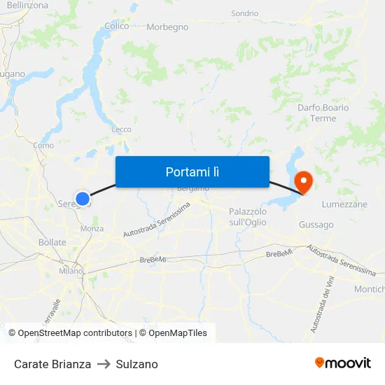 Carate Brianza to Sulzano map
