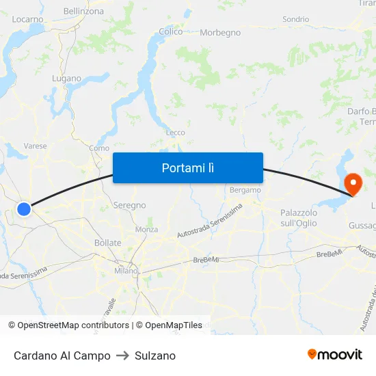 Cardano Al Campo to Sulzano map