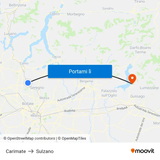 Carimate to Sulzano map