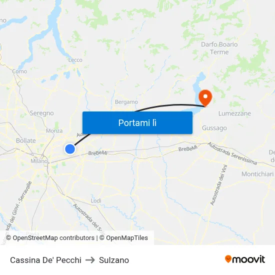 Cassina De' Pecchi to Sulzano map
